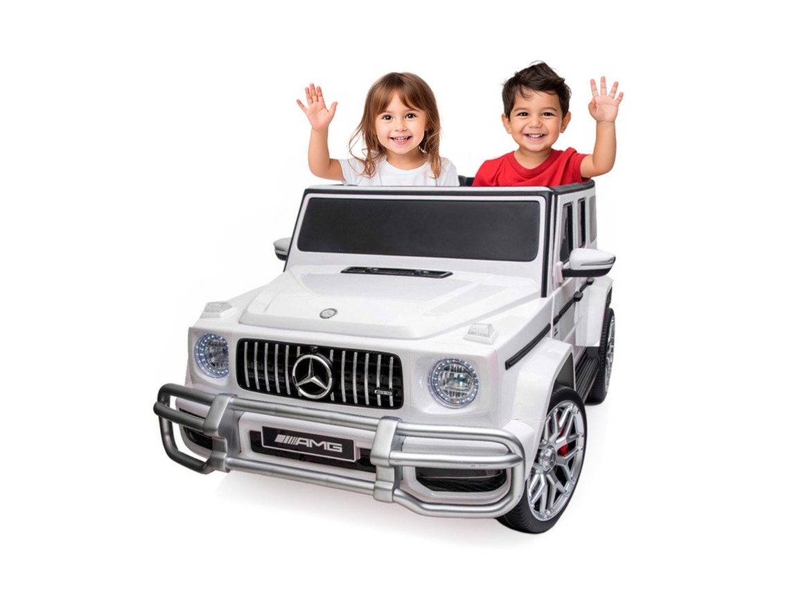 Coche eléctrico biplaza, tamaño [falta tamaño], con batería de 24v y mando a distancia, Mercedes G63 Blanco, Ataa