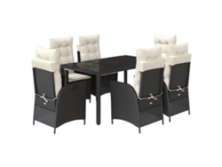 Juego de 7 piezas de comedor de jardín con cojines de mimbre, color negro, EXCLUSIVA DE LA CASA
