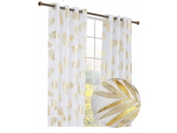 Cortina estampada con hojas doradas 140 x 260 cm Blanco - Individual