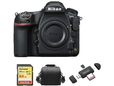 Kit Cámara Réflex NIKON D850 Corpo + Tarjeta SD de 64GB + Funda para cámara + Lector de Tarjeta de memória