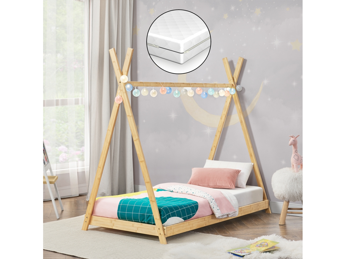 Colchón Cama Infantil Max 200 Kg [ES.CASA] Vimpeli (168 x 87 x 150 cm - Bambú - Marrón)