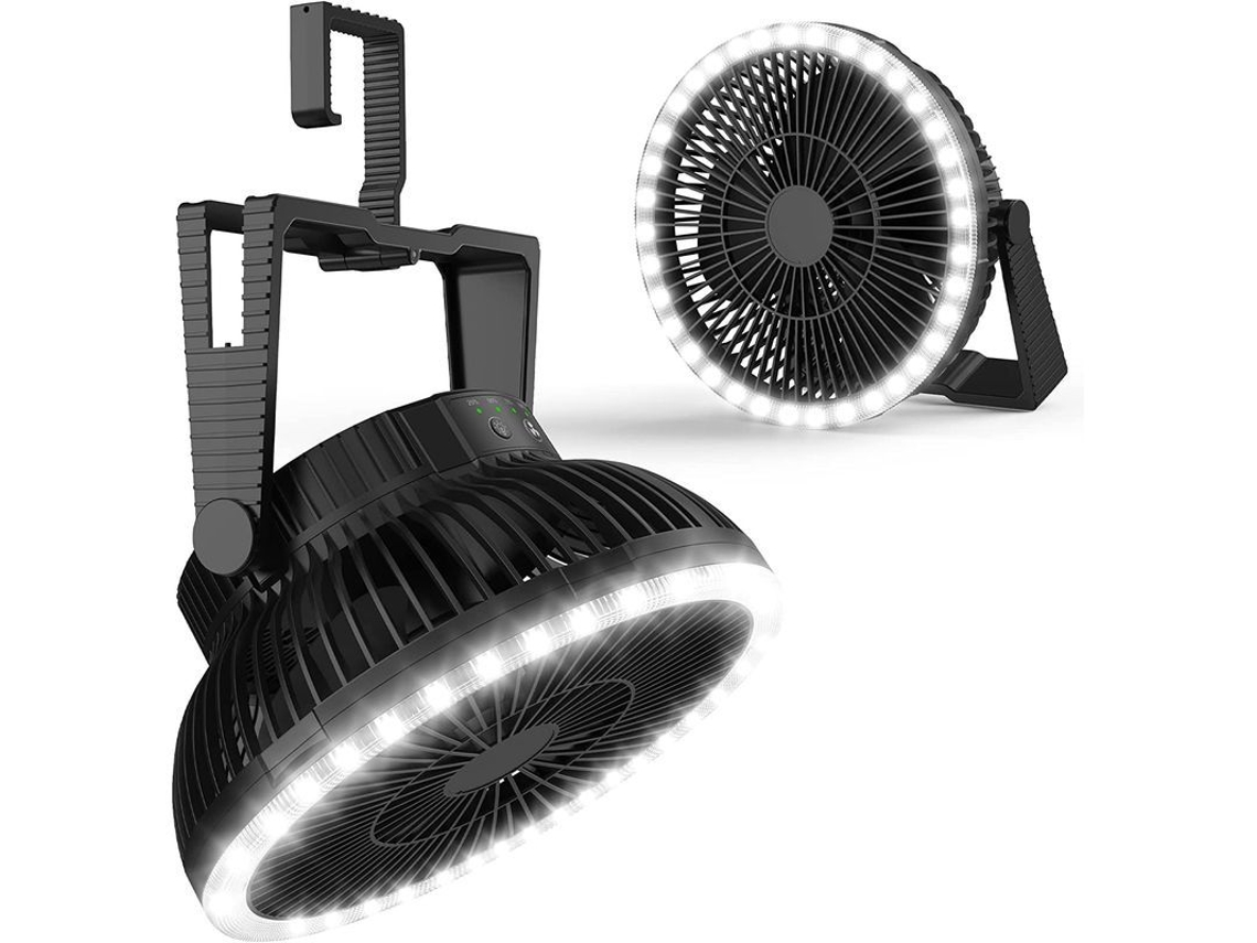 Ventilador De Camping Con Linterna Led, Recargable, Portátil Con Gancho, Potente Y Silencioso.