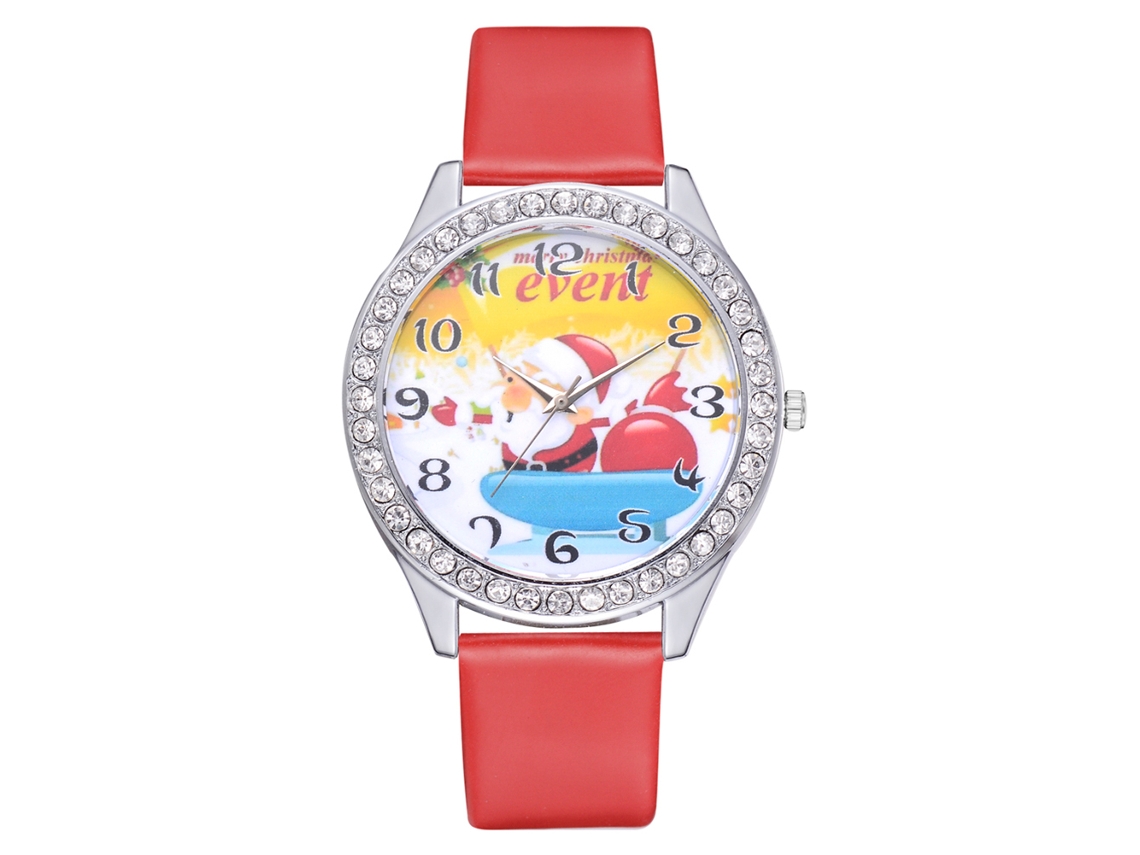 Reloj De Cuarzo Informal Para Mujer Con Correa De Pu, Diseño Navideño, Regalo Encantador (rojo)