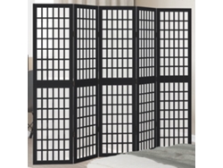 Separador de ambientes | Biombo de privacidad con 5 paneles, madera maciza de paulownia negra.