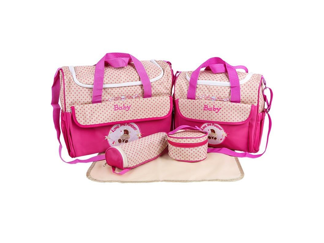 Juego de 5 bolsas de pañales con soporte para cambiador, porta biberones, contenedor de comida y bolso bandolera (rosa) Eifson