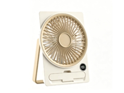 Ventilador De Escritorio Recargable Por Usb Con Pantalla Led Y Soporte Para Teléfono, 6 Modos, Color Beige. Gertiz