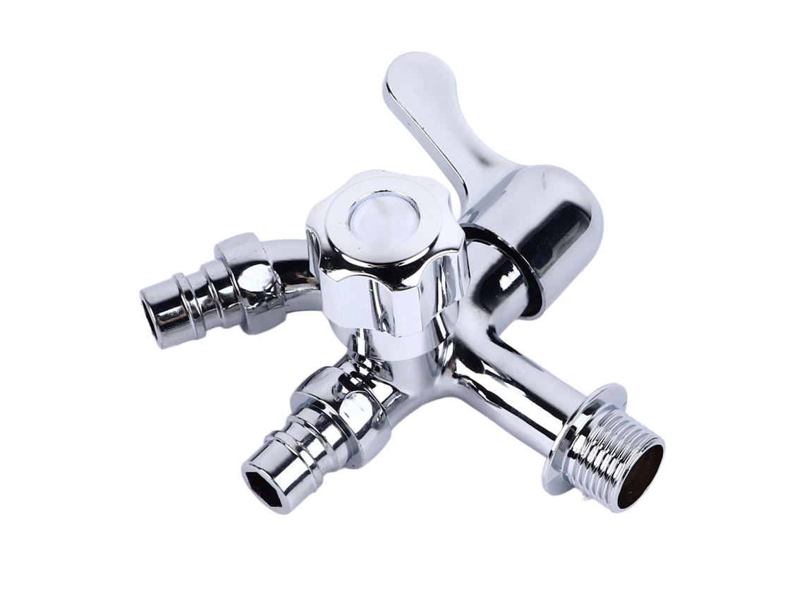 Grifo multifuncional para lavadora con 1 entrada y 2 salidas.
