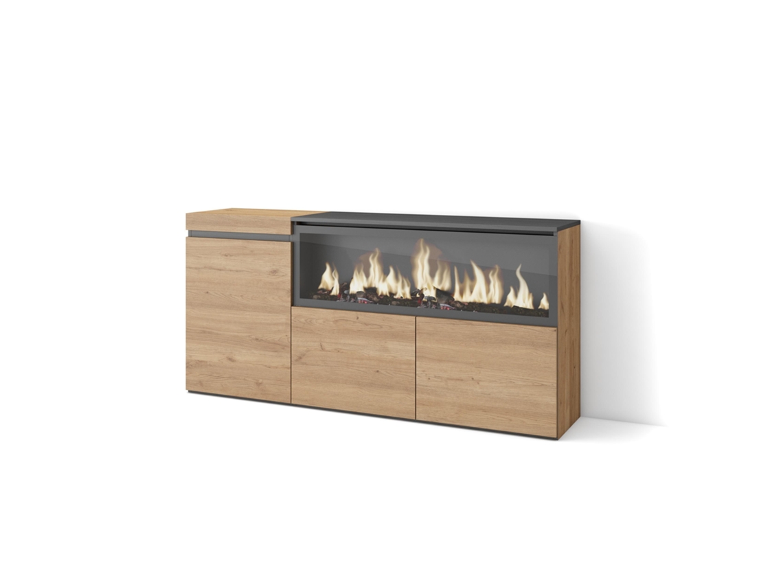 Aparadores para salón, 160, 3 Puertas, Chimenea eléctrica XXL, Roble SKRAUT HOME