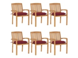 Sillas de jardín apilables DKD Home Decor de 6 piezas con cojines de teca maciza