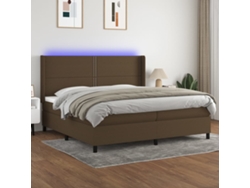 Cama Box Spring Colchón Luces Led Tela Marrón Oscuro 200x200 Cm
