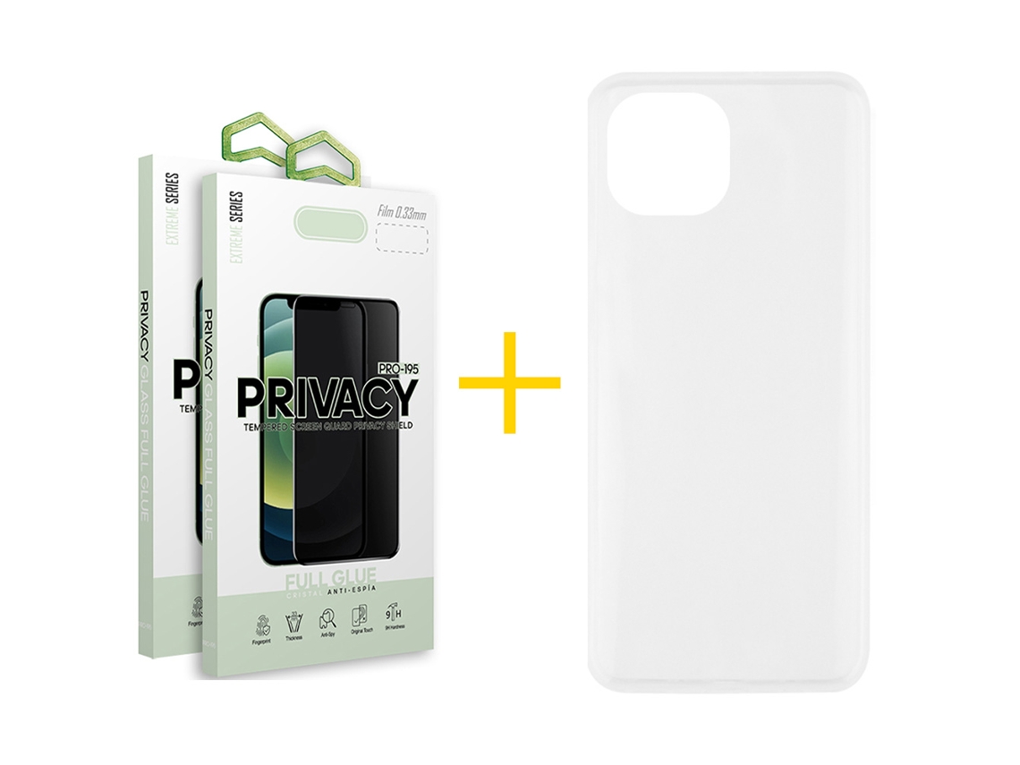Pack 2 X Película de Vidrio Templado Antiespia + Funda GANDY por Apple iPhone 16 Silicona Liso Incoloro Clear 