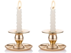 Omni-2 Piezas De Portavelas De Metal Latón Dorado Para Velas Y Velas De Té Con Diseño Antiguo Y Base Ancha