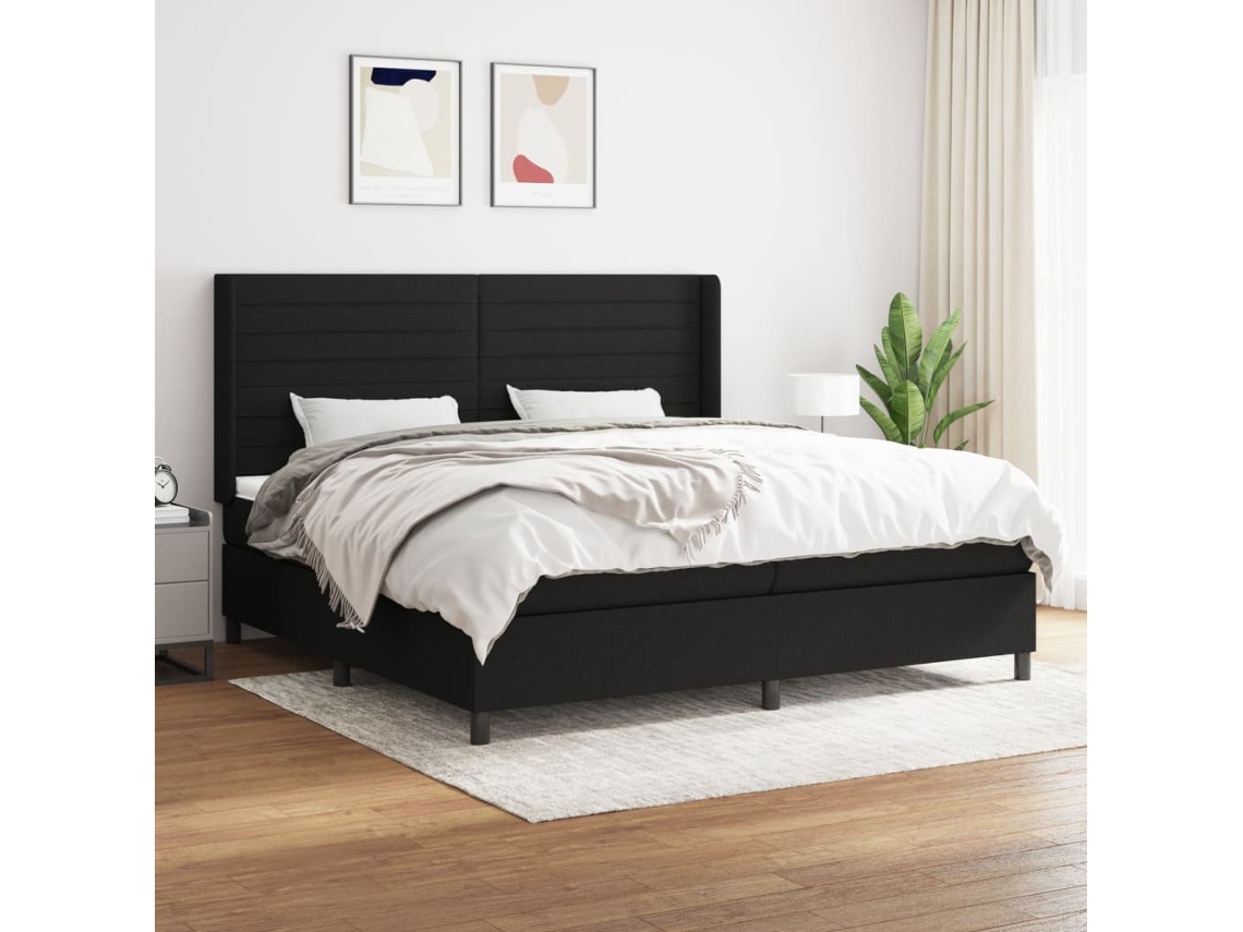 Cama Box Spring Con Colchón Tela Negro 200x200 Cm