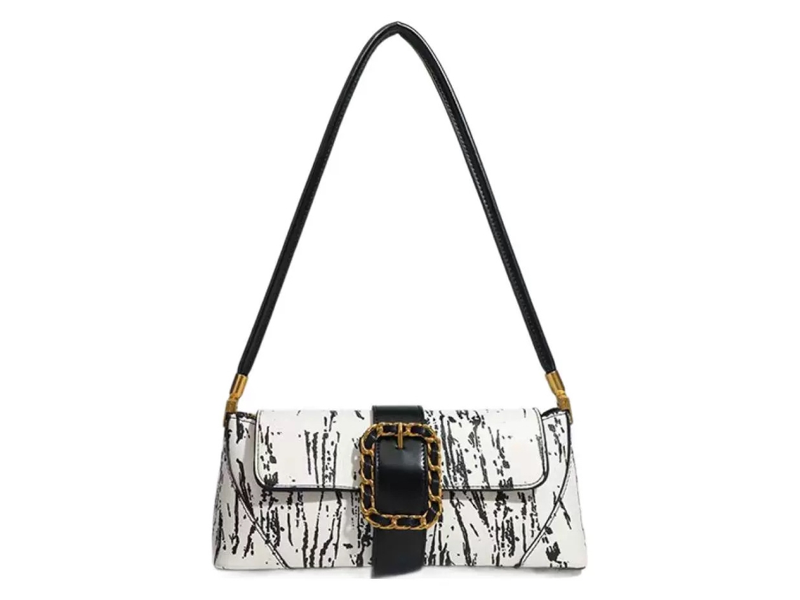 Bolso de hombro estilo baguette retro (blanco) Eifson