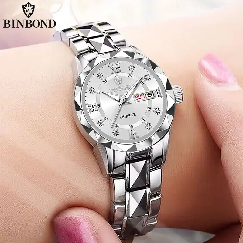 Reloj De Mujer, Resistente Al Agua, Luminoso, Con Indicador De Fecha, De Acero Inoxidable.