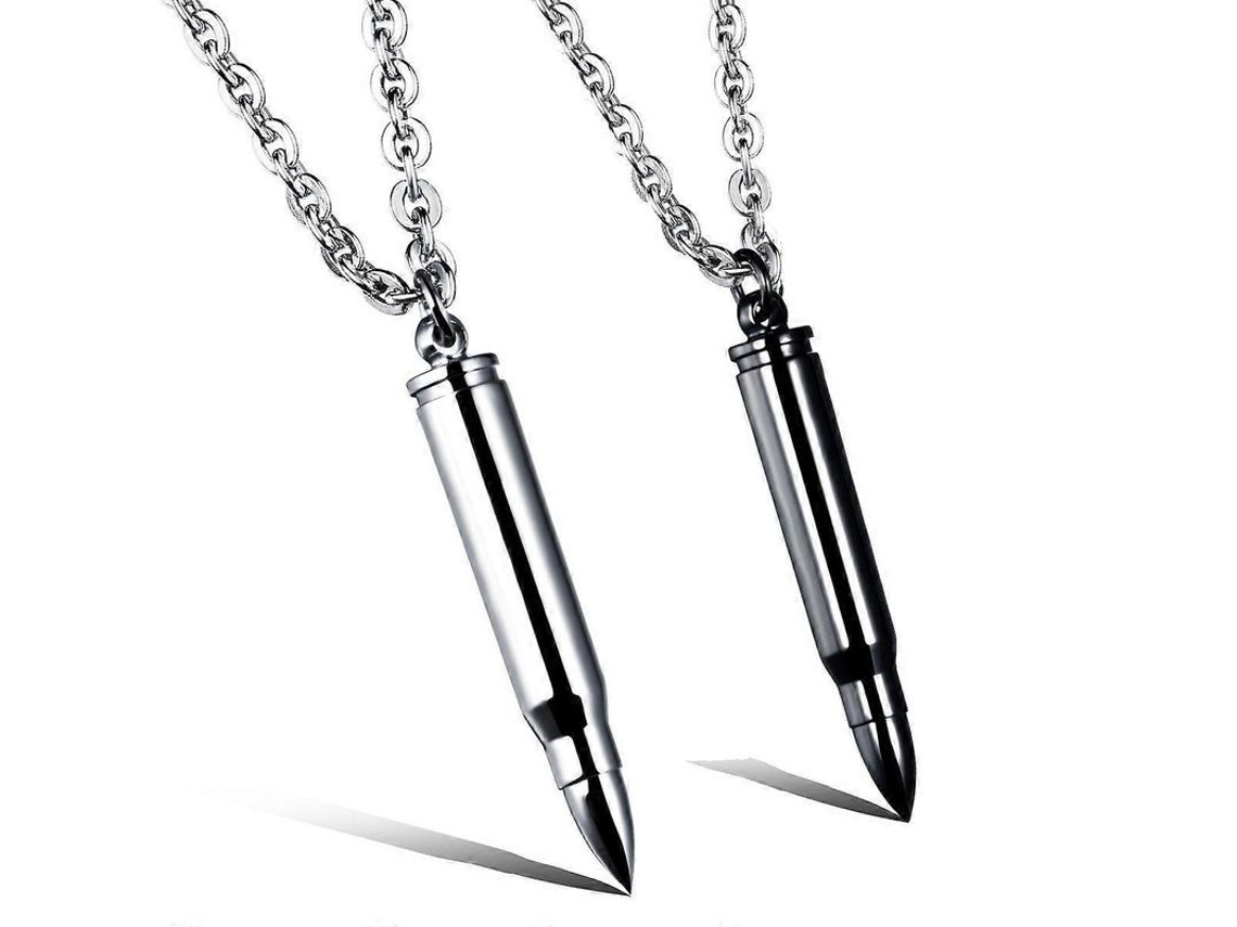 Collares De Hombre Hip Hop Bala Acero Inoxidable Plata Colgante Acero Titio Plata