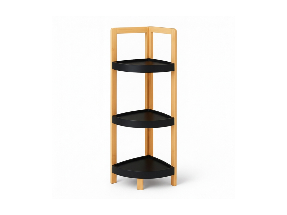 Relaxdays Estante De Canto Em Bambu, 3 Prateleiras Curvas, 77x23x23 Cm, Banho Cozinha, Economiza Espaço, Natural/preto