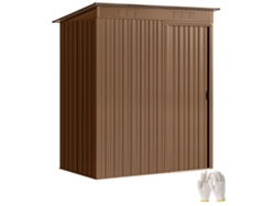 Caseta de jardín metálica con ventilación y puerta corredera, 159x106x181cm, marrón.