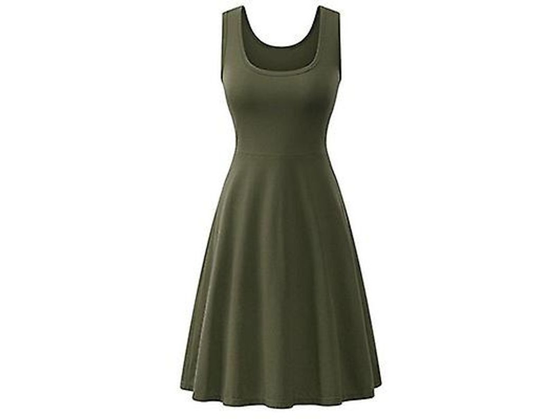 2026-vestido De Verano Mujer Sin Mangas Cuello Cuadrado Solido A-line Alto Talle Casual Rojo 18-35 Años