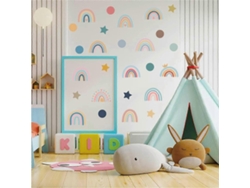 Adhesivos de pared estilo boho arcoíris, decoración de lunares y acuarela.