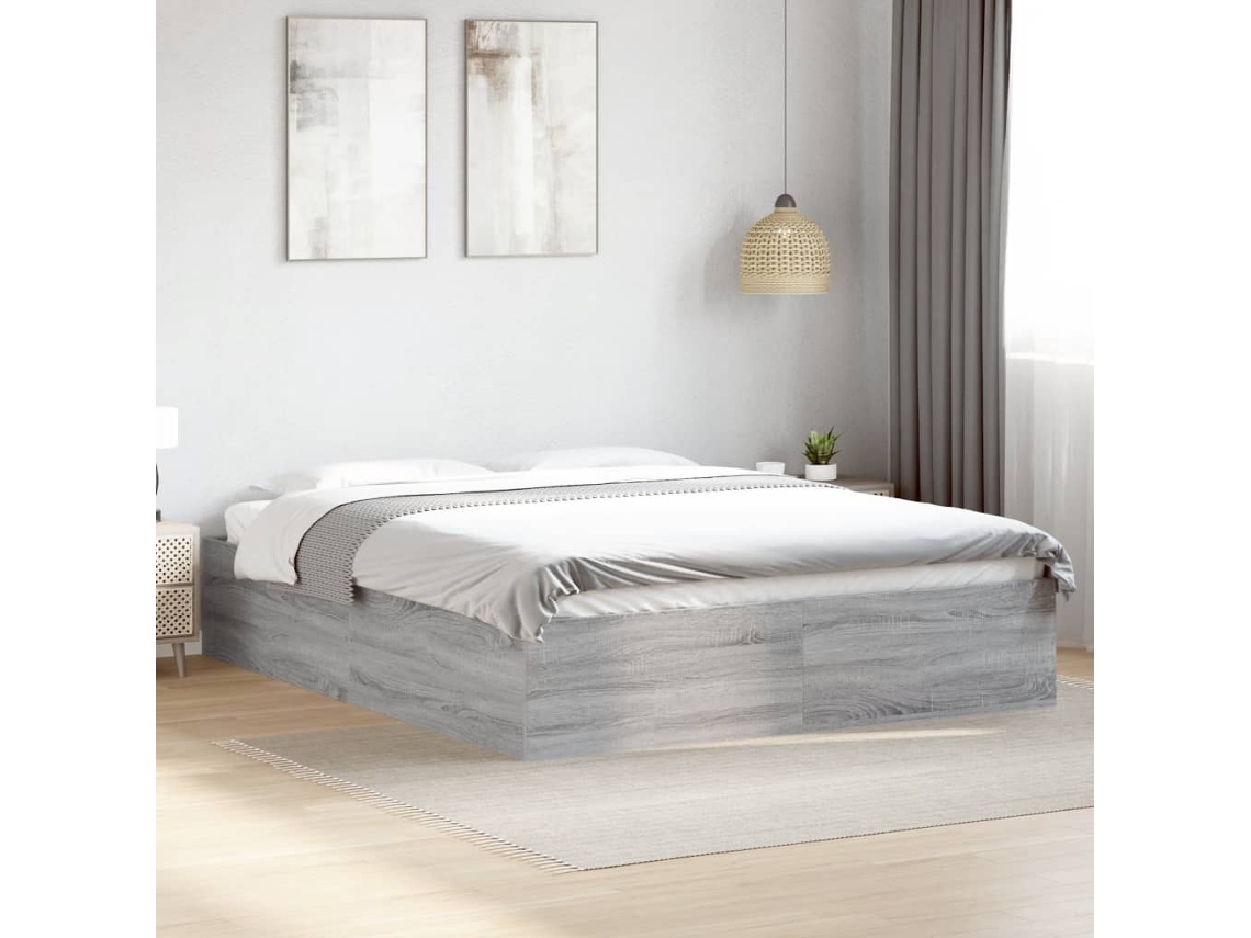 Estructura De Cama Madera De Ingeniería Gris Sonoma 150x200 Cm