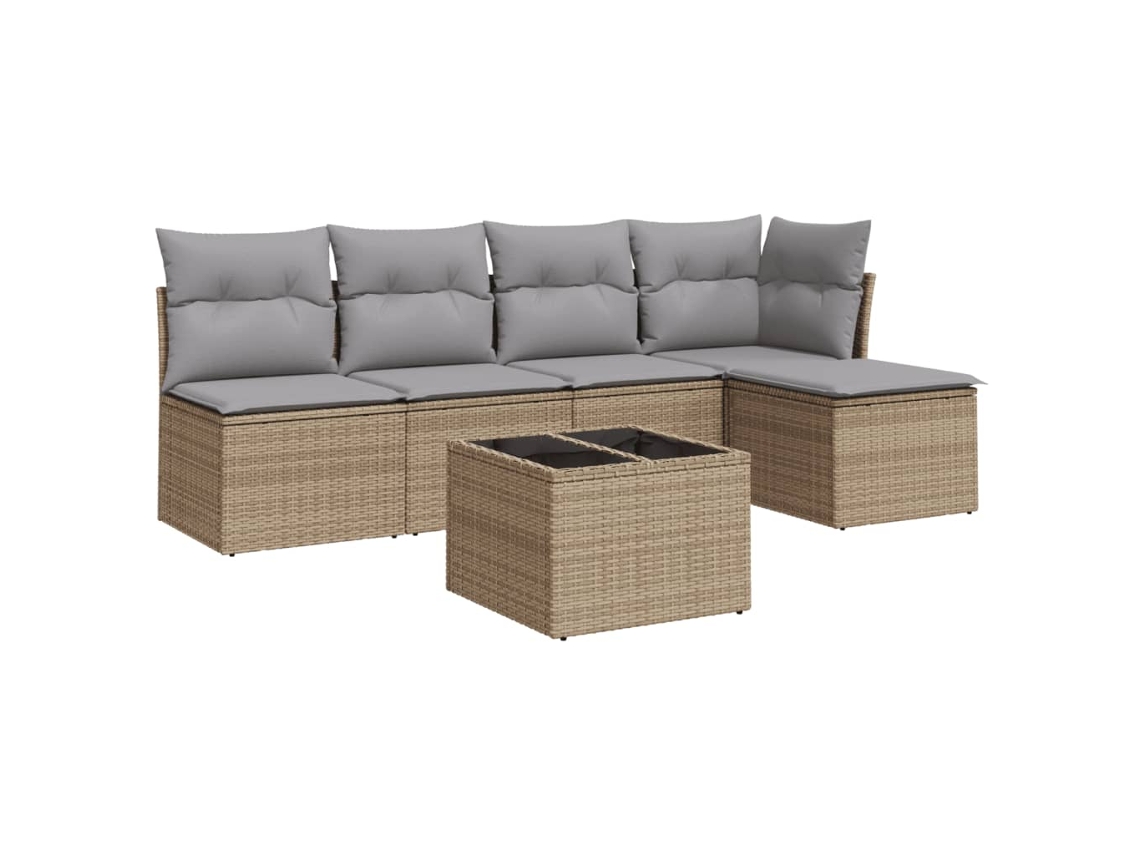 Conjunto 6 de sofás jardín con cojines VIDAXL ratán sintético beige