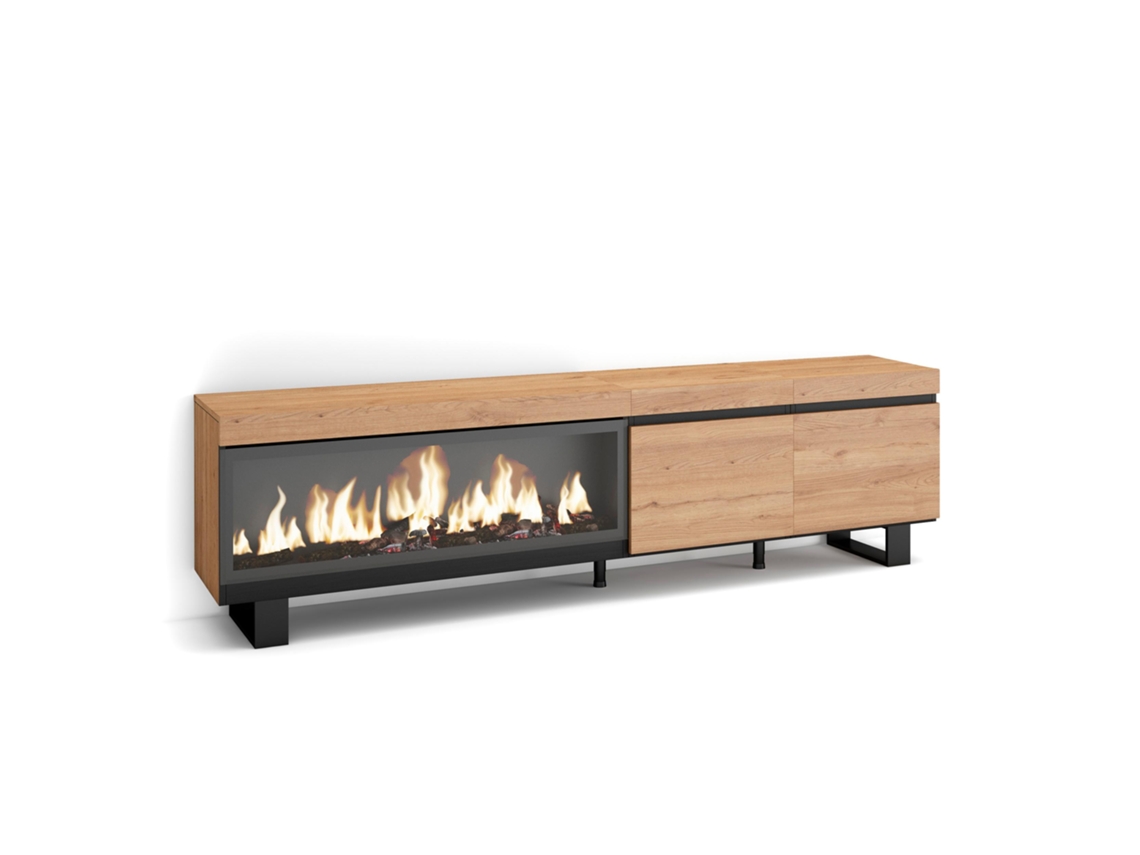 Mueble TV, Televisión, 210, Para TV hasta 80, Chimenea eléctrica XXL, Diseño industrial, Roble SKRAUT HOME