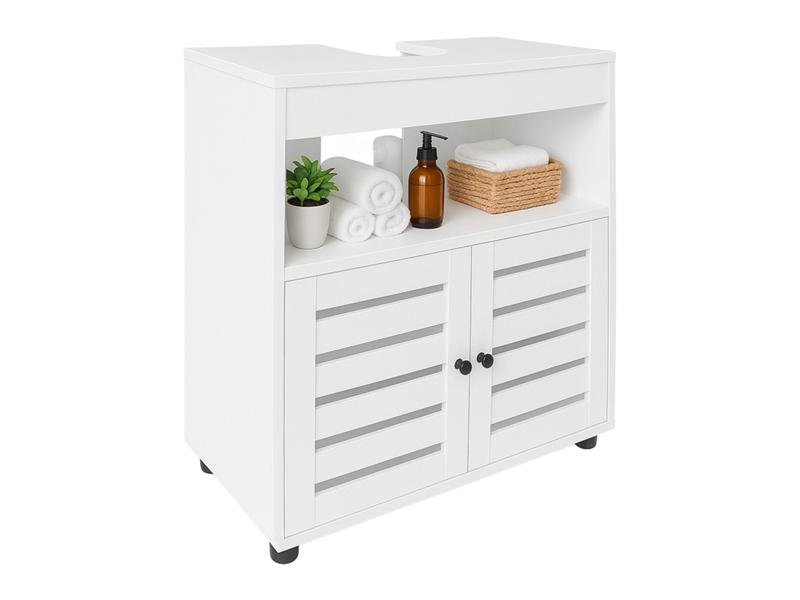 Armário Sob Lavatório Relaxdays, A X L X P: 63 X 60 X 30 Cm, 2 Compartimentos, Mdf, Armário Para Casa De Banho, Branco