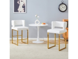 Taburetes De Bar 2 Unidades - Estilo Nórdico, Diseño Cuadrado, Patas Metálicas Doradas - Blanco+oro