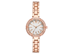 Reloj De Pulsera De Cuarzo Para Mujer Con Cristales De Imitación De Diamantes Y Brazalete De Acero Blanco Y Oro Rosa.