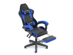 Sillas Gaming BIGZZIA Silla De Juego Modelo A1 con reposapiés (Hasta 136KG - Elevador a Gás Clase 3 - Cuero PVC - Negro azul)
