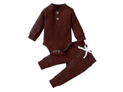 2026-conjunto 2 Piezas Para Bebé: Camiseta Cuello Redondo Manga Larga Y Pantalones Con Cintura Elástica