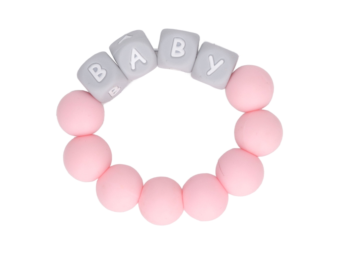 Pulsera De Silicona Para Bebé Con Letras Coloridas, Anillo De Dentición Rosa, Segura Y Ligera.