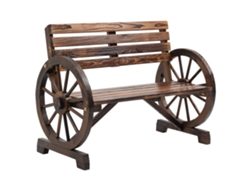Banco De Madera De Abeto Marrón Con Rueda De Carro, 106x56x79cm