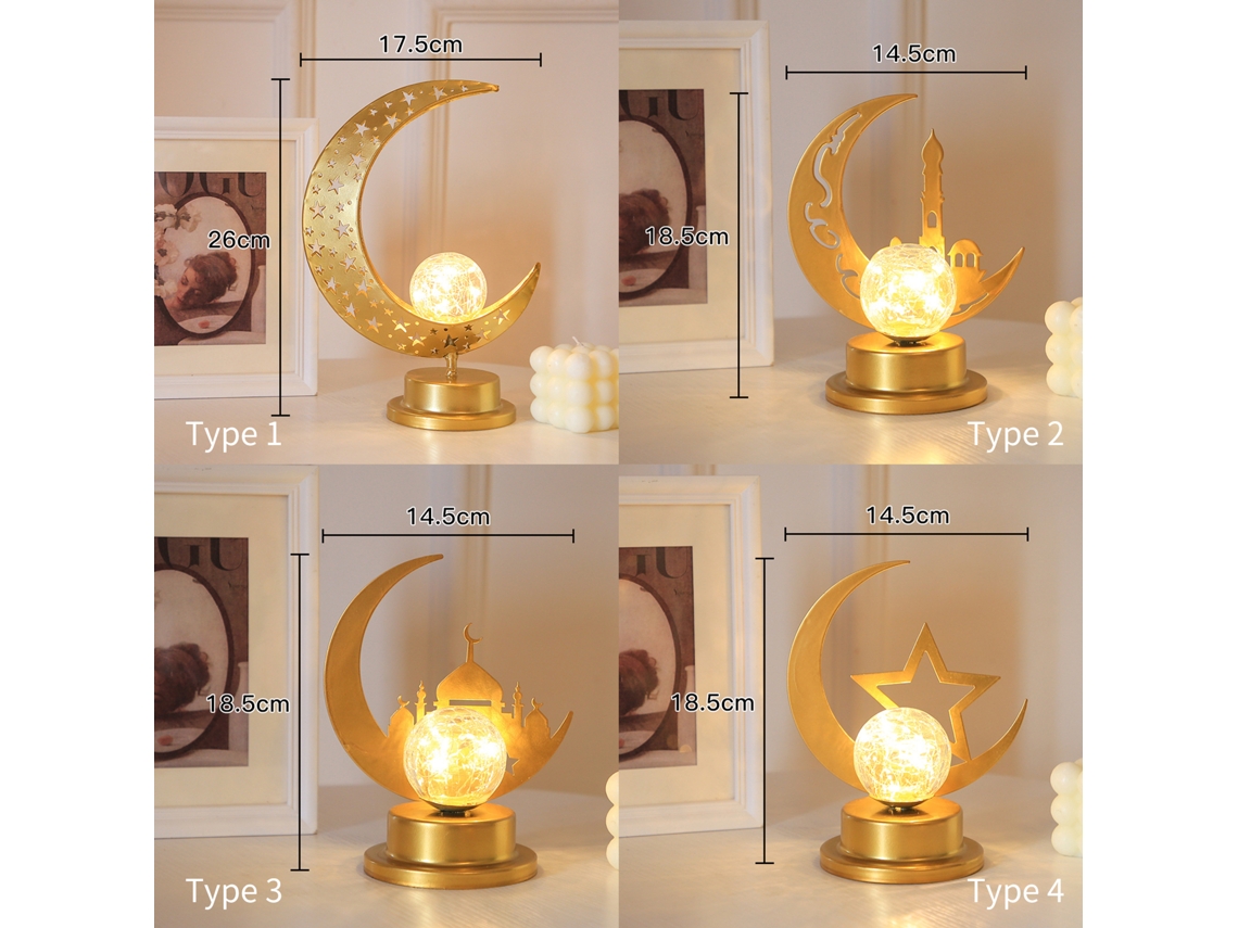 Lámpara De Mesa Eid Ramadan Mubarak Con Luces Led En Forma De Media Luna, Estilo Musulmán, Decorativa