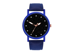 Reloj De Pulsera De Piel Para Mujer Con Esfera Redonda Y Movimiento De Cuarzo Azul.