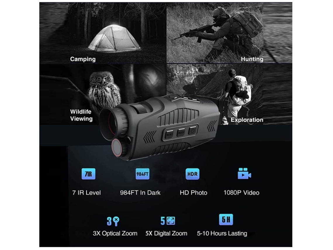 Óculos De Visão Noturna Monóculo De Visão Noturna Digital Infravermelho De 1080p Para Escuro Preto Facpoet