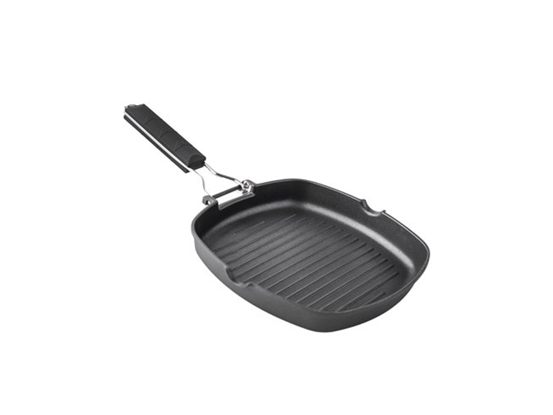 Grill Aluminio Fundido Xylán Rayado Mango Abatible 24cm