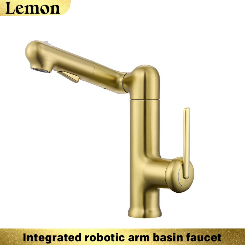 (oro Cepillado G1/2) Grifo Con Brazo Mecánico Giratorio De 360°, Grifo De Agua Caliente Y Fría Ajustable De Doble Modo