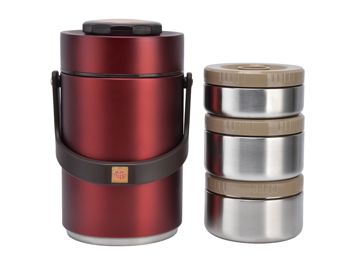 2.3l Recipiente De Alimentos Inoxidable 304 Con 3 Capas, Termoaislado, Anti-fugas, Para Trabajo Y Viaje, Rojo