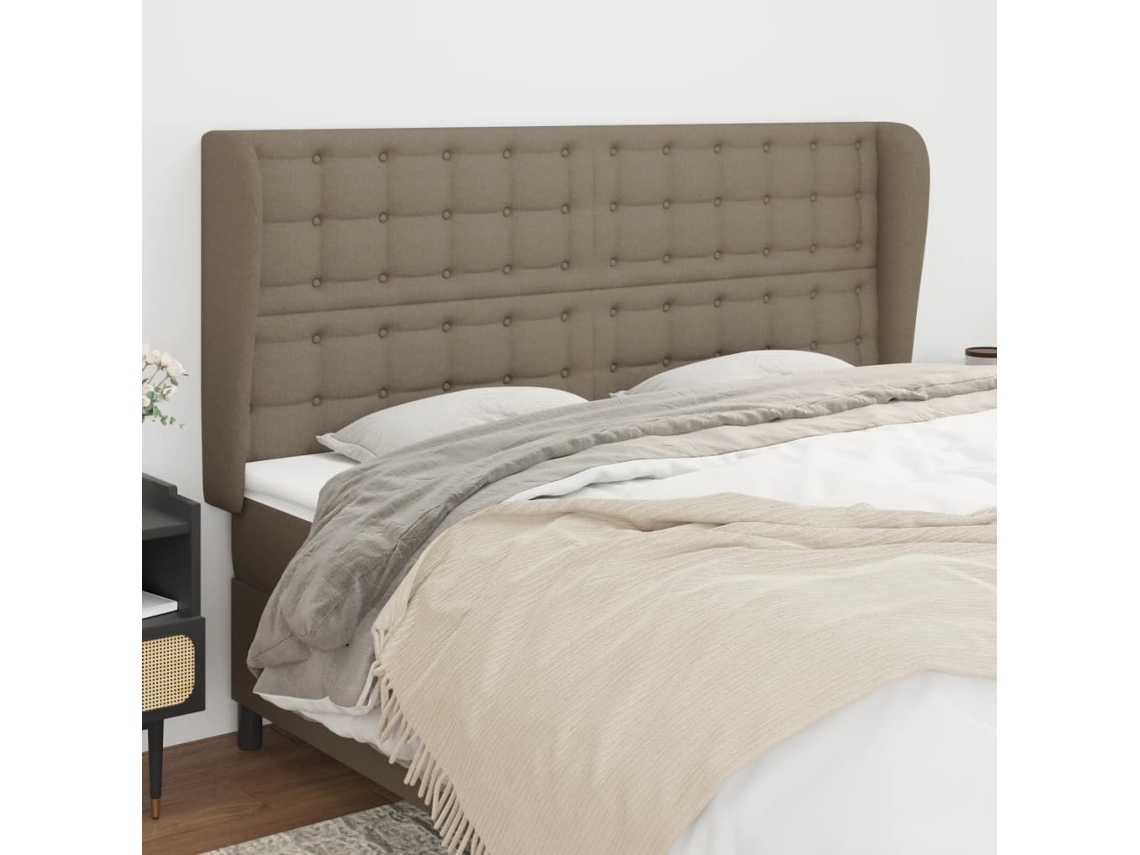 Cabecero Con Orejas De Tela Gris Taupe 163x23x118/128 Cm