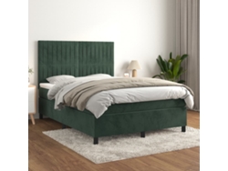 Cama Box Spring Con Colchón Terciopelo Verde Oscuro 140x190 Cm