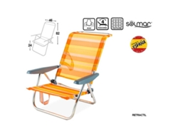 Silla de playa reclinable Solmar Bestway de aluminio con rayas iris en naranja mediterráneo. Posibilidad de tumbarse.