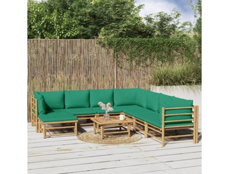 Conjunto 9 de muebles de jardín VIDAXL bambú con cojines verde