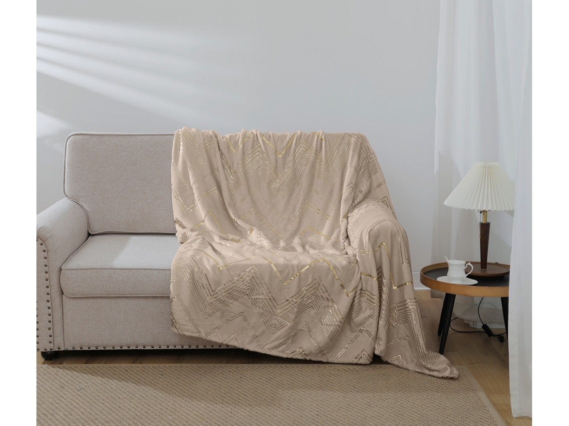 Manta con estampado geométrico marrón claro 160*220cm-BOD HOME