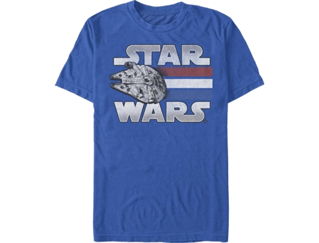Camiseta Unisexo DEEPSTONE Retro Millennium Falcon Red White Blue Stripes Star Wars Real (M)