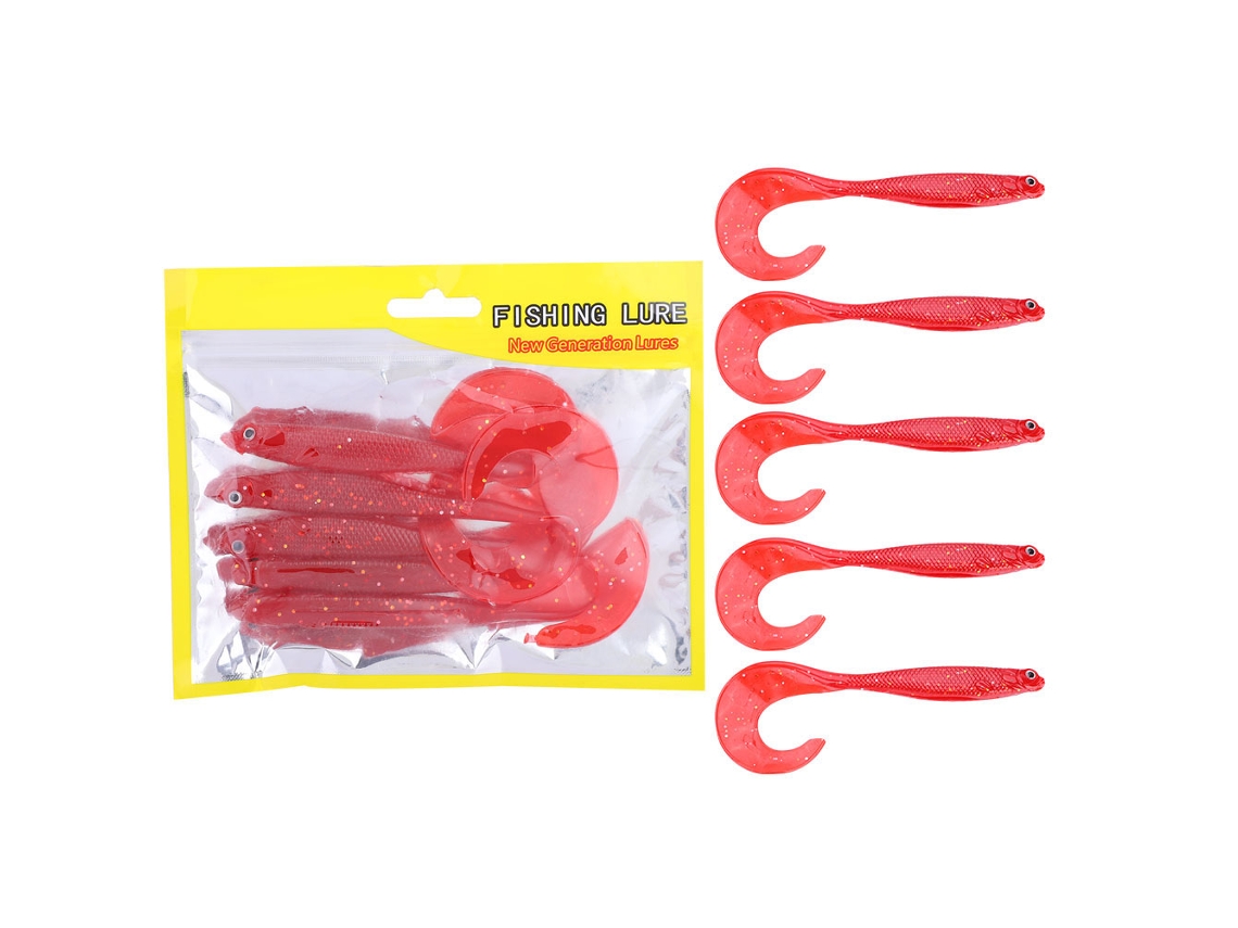 Isca De Bait Macia, Simulando Nado Para Atrair Peixes, 5 Peças Isca De Pesca Com Cauda Enrolada De 12,5cm (vendida Em 5 Peças), Cor Vermelha