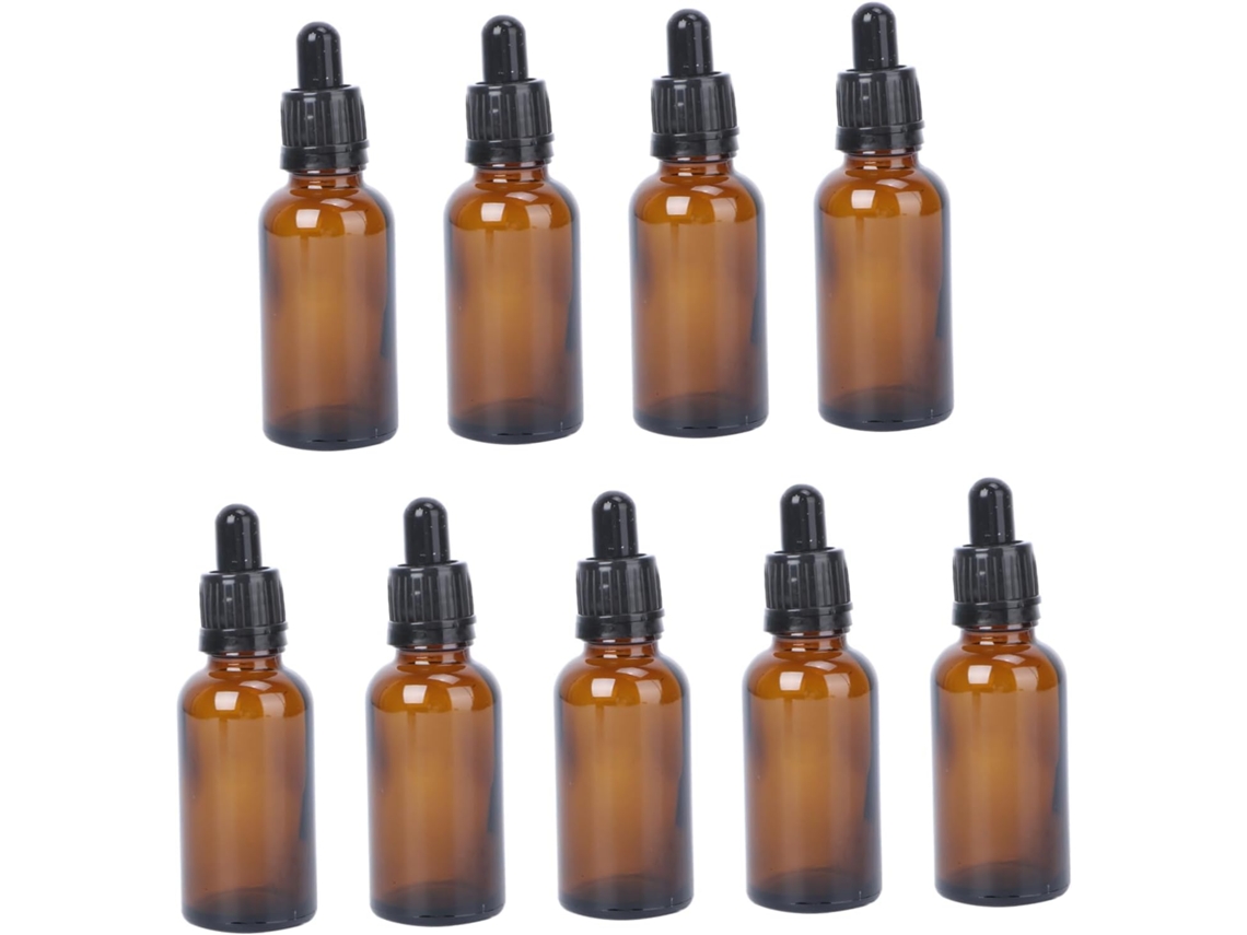 Conjunto De 9 Frascos Vazios Para Óleo Com Conta-gotas, Em Vidro Âmbar, Ideais Para Aromaterapia E Misturas Pessoais.