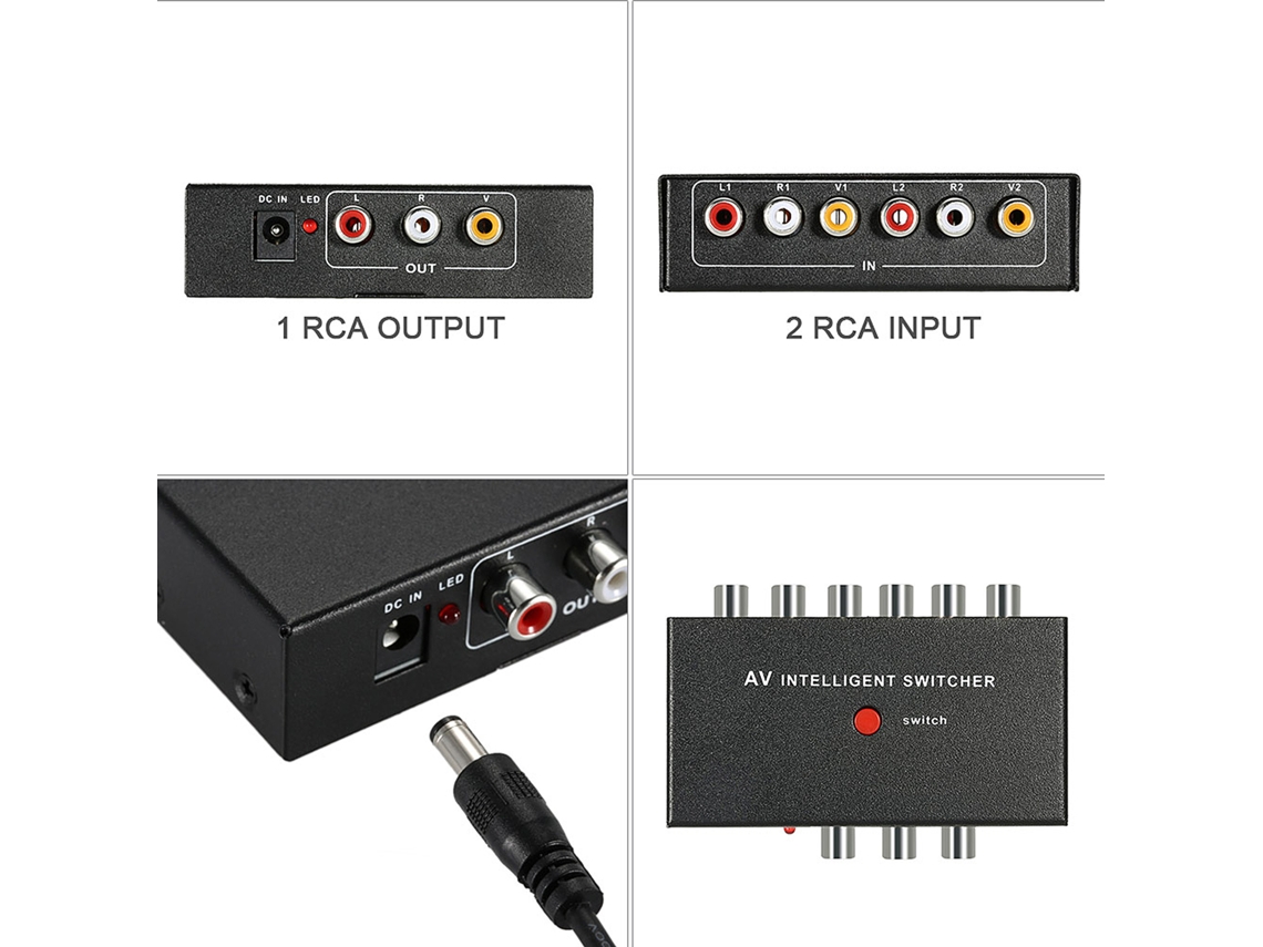 Comutador Av Inteligente Portátil 2 Para 1 Canal Com Controle Automático/manual Para Dvd Câmera Carro Dvr Monitor