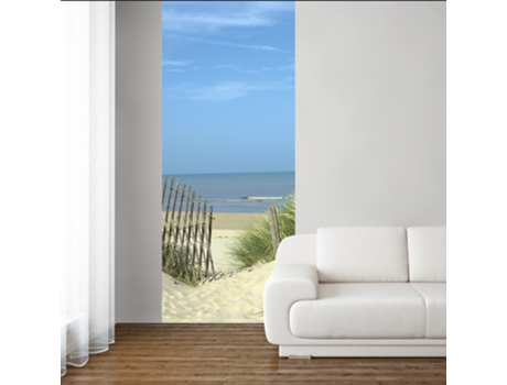 Papel Panorámico Segurado PLAGE Foto de Una Costa con Un Cielo Azul con el Primer Plano de las Dunas 250 cm X 96 cm